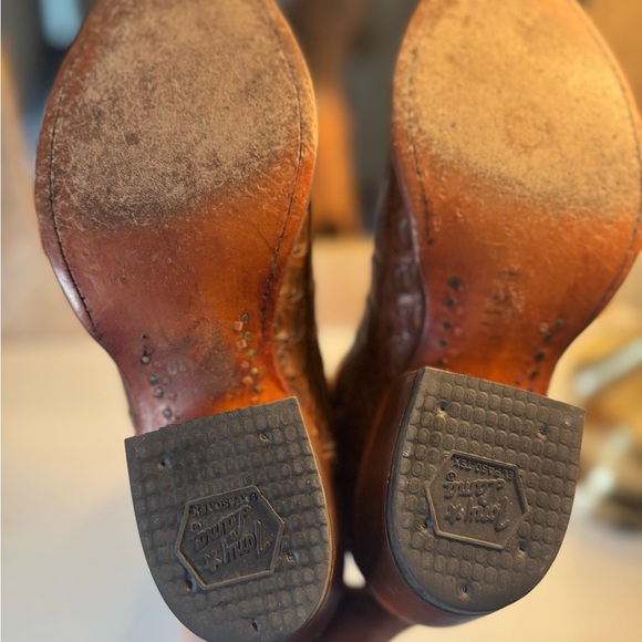 Tony Lama Two-Tone Leather Cowboy Boots- Cognac Caiman - Picture 6 of 7